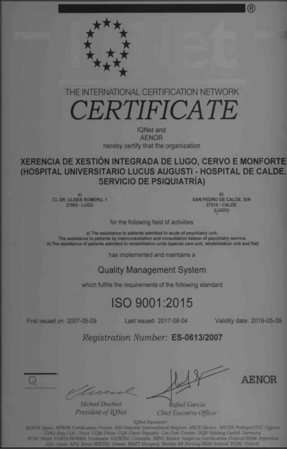 Certificado ISO 9001 HULA - Psiquiatria Eng